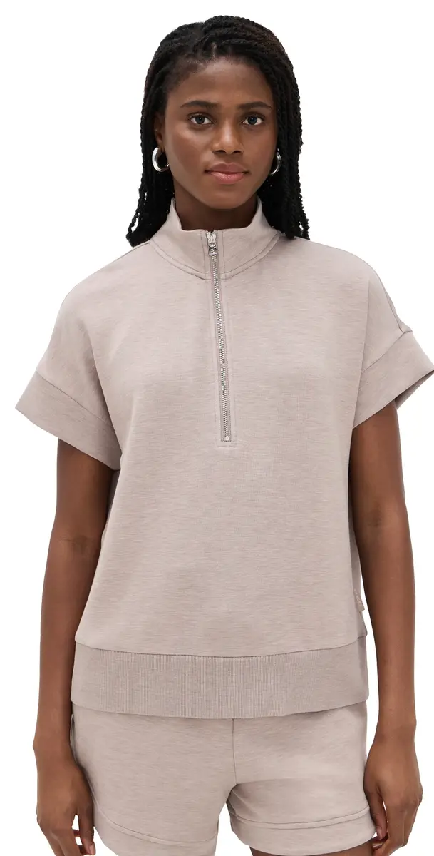 Varley Ritchie Short Sleeve Sweatshirt Taupe Marl | Image 1 Varley Ritchie Short Sleeve Sweatshirt Taupe Marl | Image 1