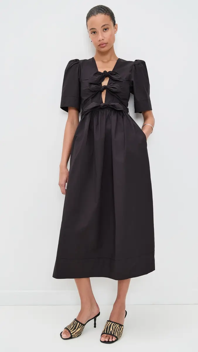 Ganni Stretch Cotton Tie Strap Midi Dress | Thumbnail 2 Ganni Stretch Cotton Tie Strap Midi Dress | Thumbnail 2