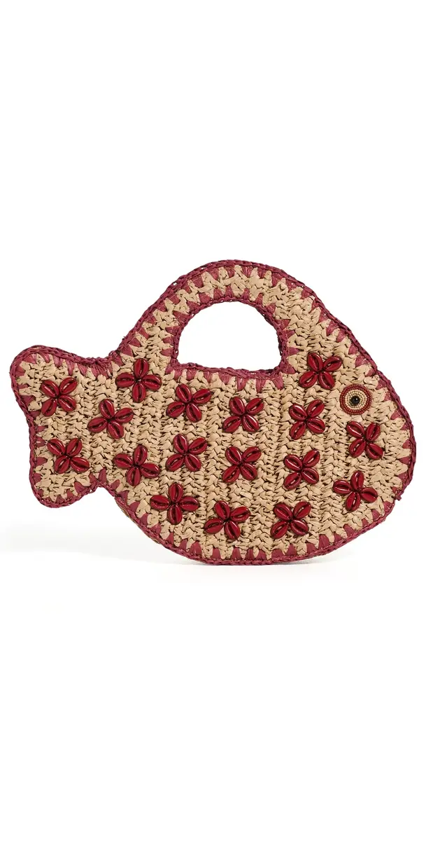 SIMONMILLER Puka Fish Bag Natural/Burgundy One Size | Image 1 SIMONMILLER Puka Fish Bag Natural/Burgundy One Size | Image 1