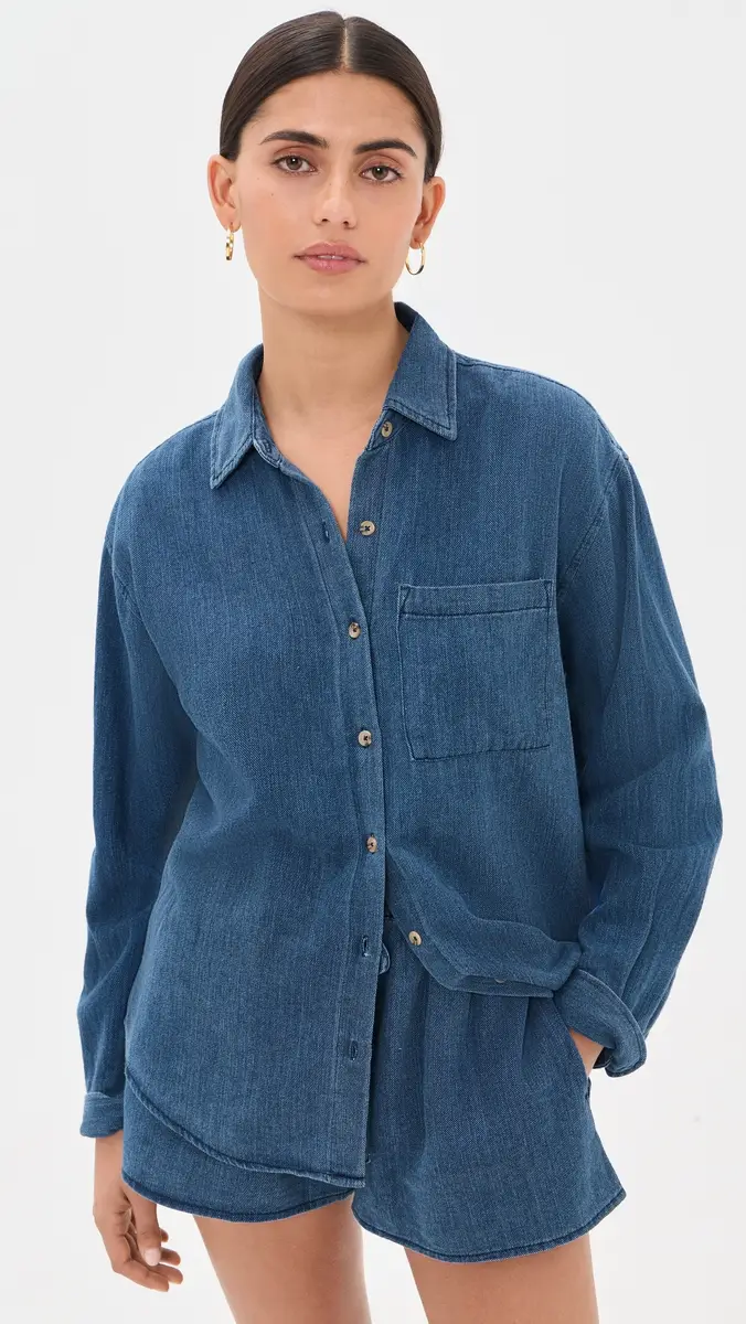 Z Supply Perfect Twill Button Down Shirt Twilight Blue | Thumbnail 2