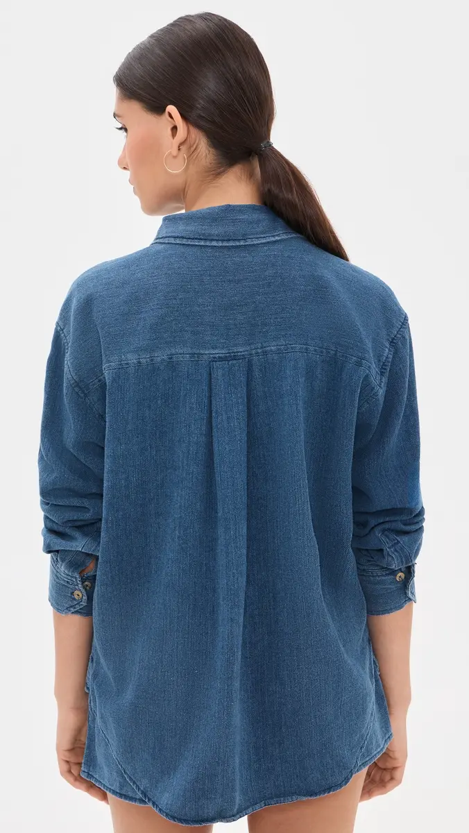 Z Supply Perfect Twill Button Down Shirt Twilight Blue | Thumbnail 3