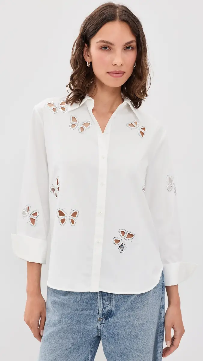 Alice + Olivia Finely Embellished Cutout Button Down Shirt | Thumbnail 2 Alice + Olivia Finely Embellished Cutout Button Down Shirt | Thumbnail 2