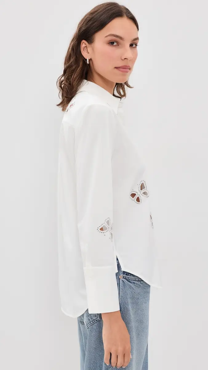 Alice + Olivia Finely Embellished Cutout Button Down Shirt | Thumbnail 4 Alice + Olivia Finely Embellished Cutout Button Down Shirt | Thumbnail 4