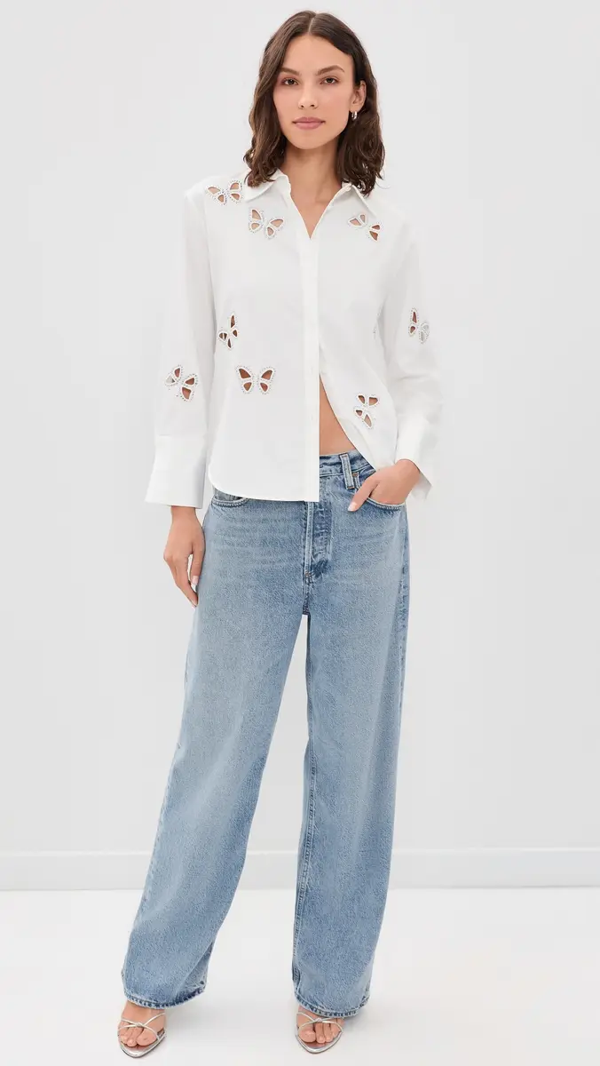 Alice + Olivia Finely Embellished Cutout Button Down Shirt | Thumbnail 5 Alice + Olivia Finely Embellished Cutout Button Down Shirt | Thumbnail 5