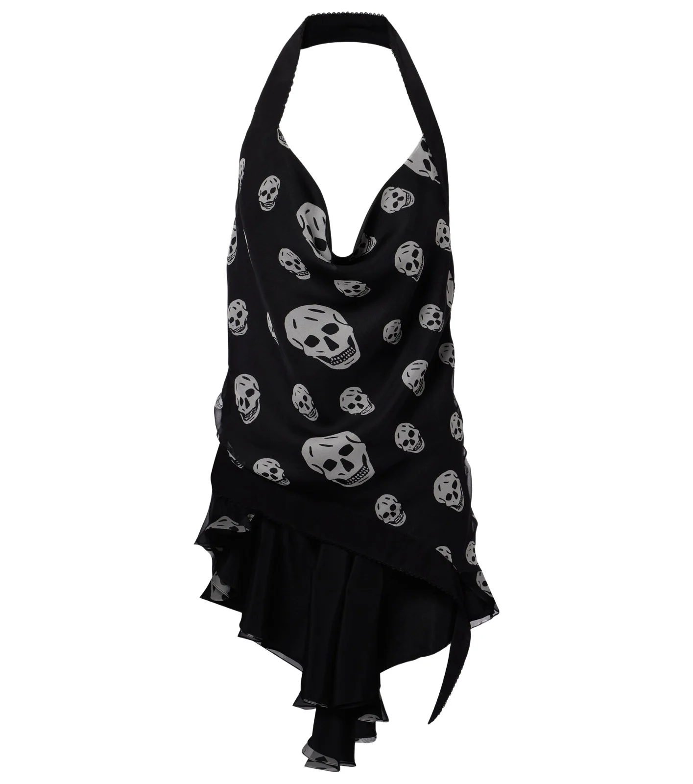 Skull asymmetric halterneck silk chiffon top Skull asymmetric halterneck silk chiffon top