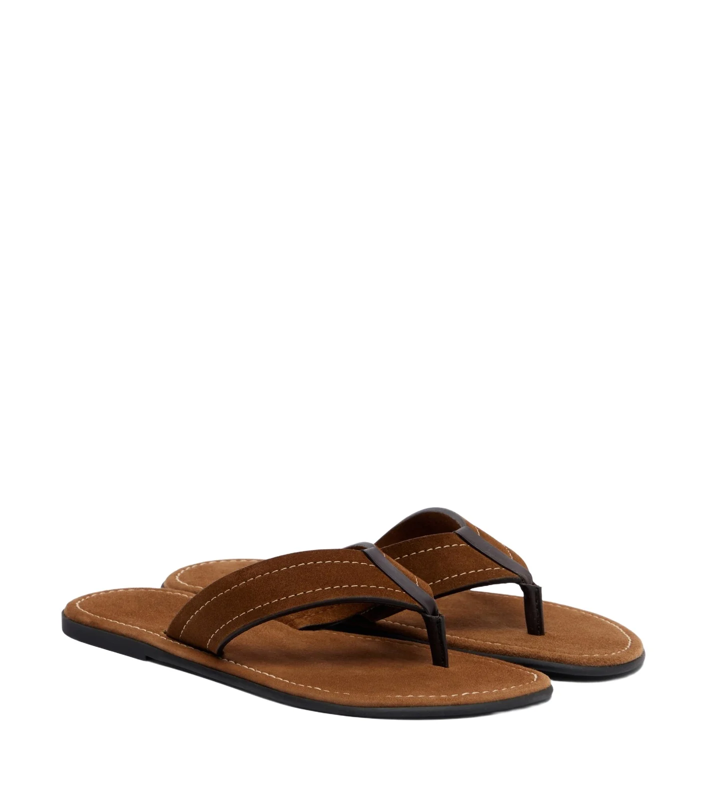 Beach leather-trimmed suede thong sandals Beach leather-trimmed suede thong sandals