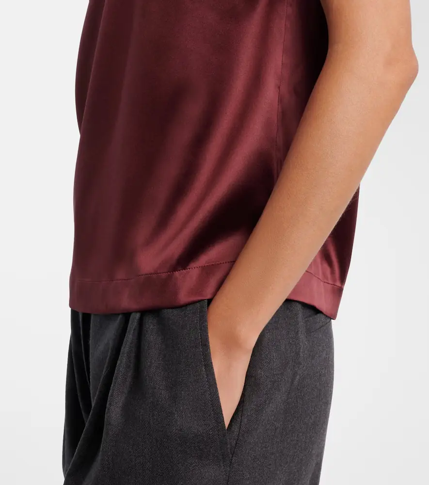 Brunello Cucinelli Monili silk-blend satin T-shirt | Thumbnail 4