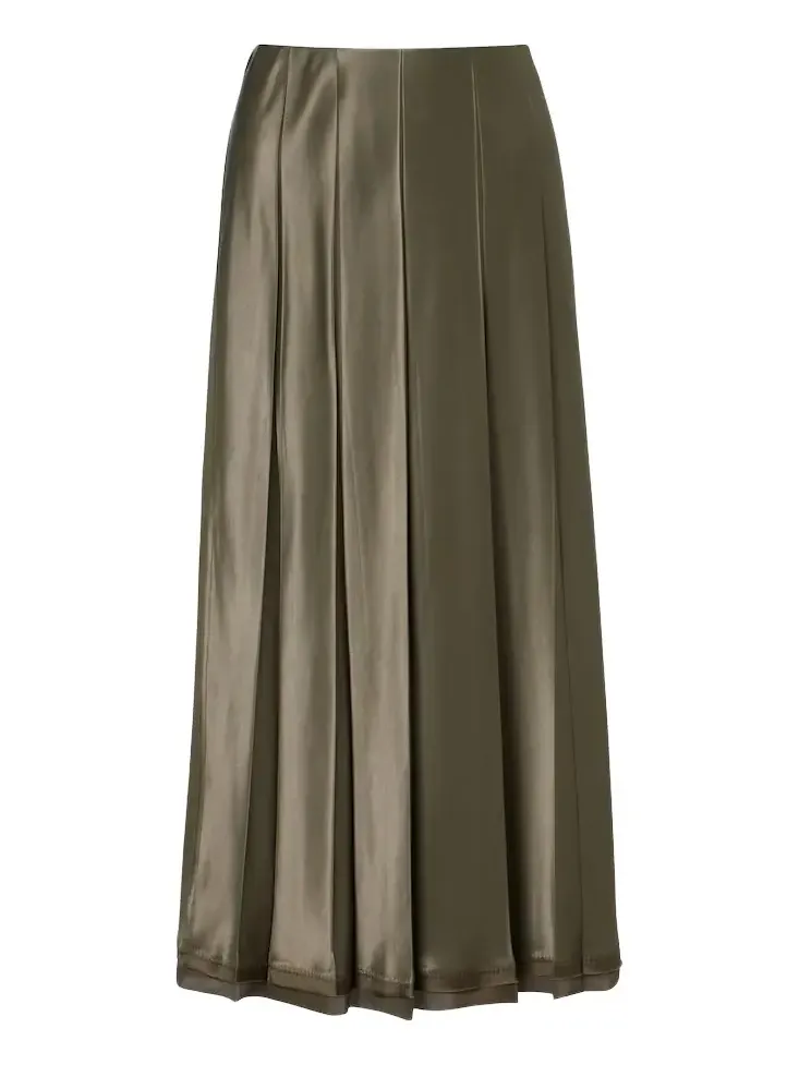 Pleated satin midi skirt
