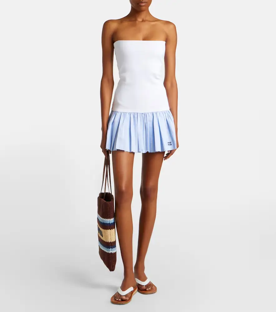 Miu Miu Gingham jersey and poplin miniskirt | Thumbnail 6