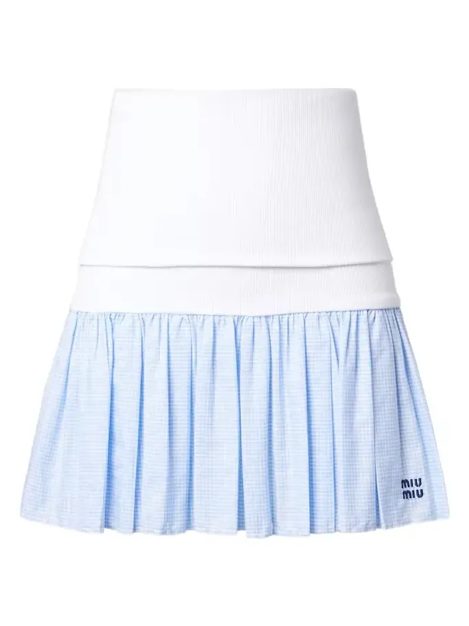 Gingham poplin and jersey miniskirt Gingham poplin and jersey miniskirt