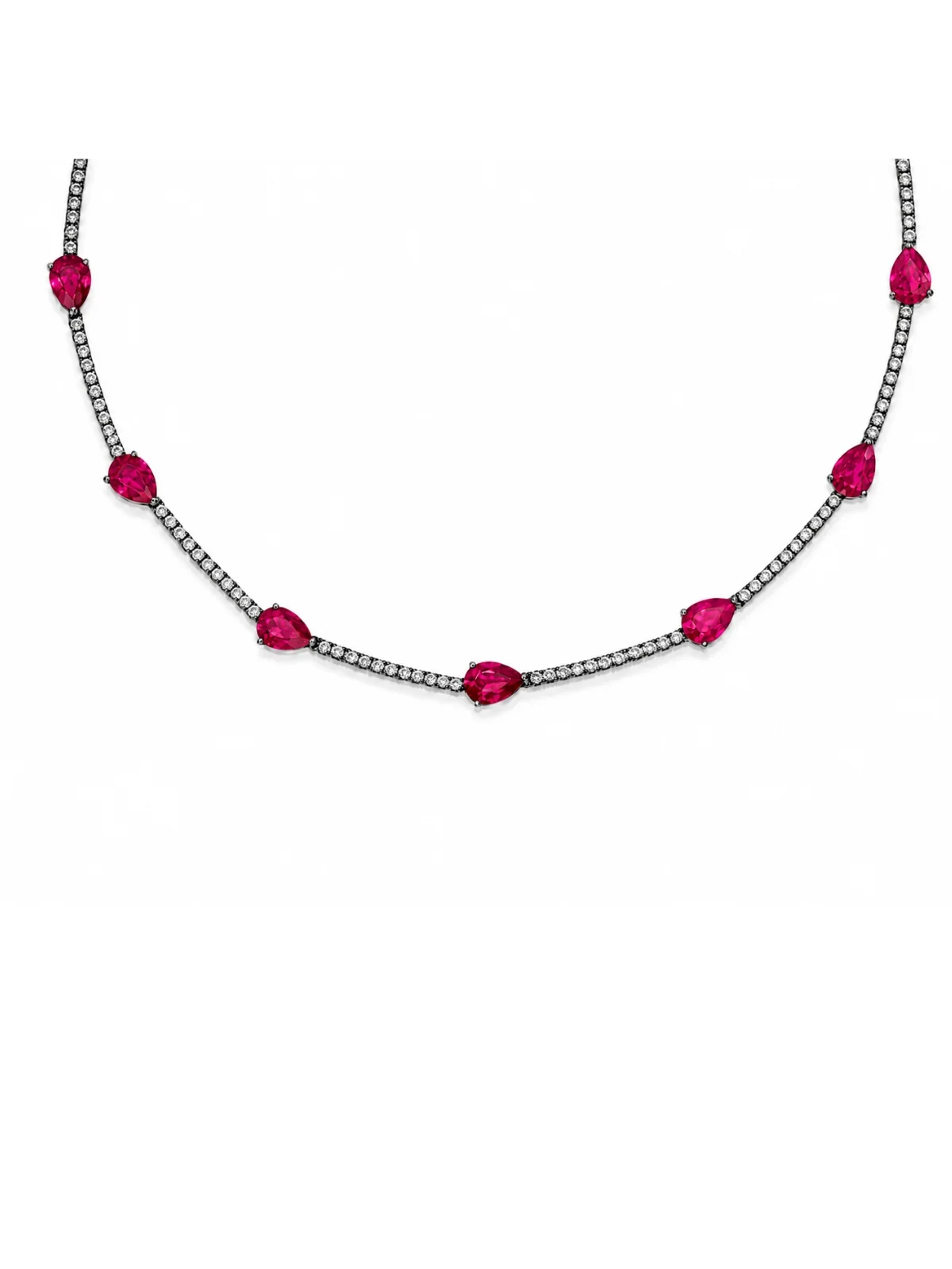 Wish Fine Jewelry 9.5ct Diamond Ruby 18K Gold Stationed Tennis Necklace