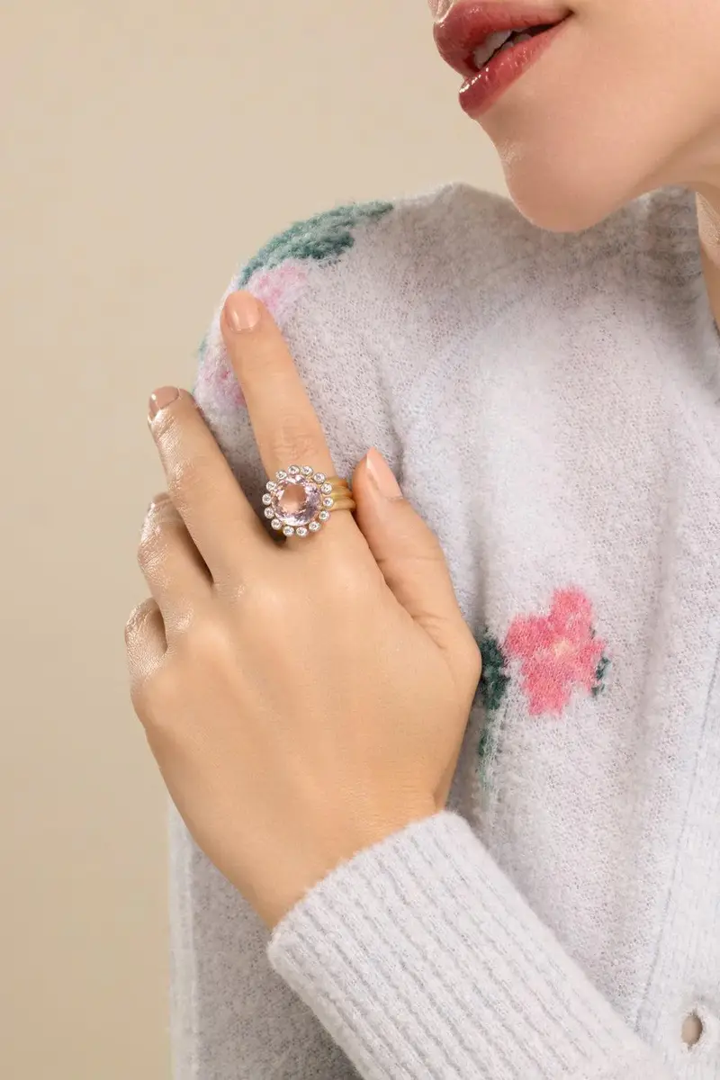 IRENE NEUWIRTH JEWELRY Morganite Diamond Heroic Triple Band Ring | Thumbnail 4 IRENE NEUWIRTH JEWELRY Morganite Diamond Heroic Triple Band Ring | Thumbnail 4