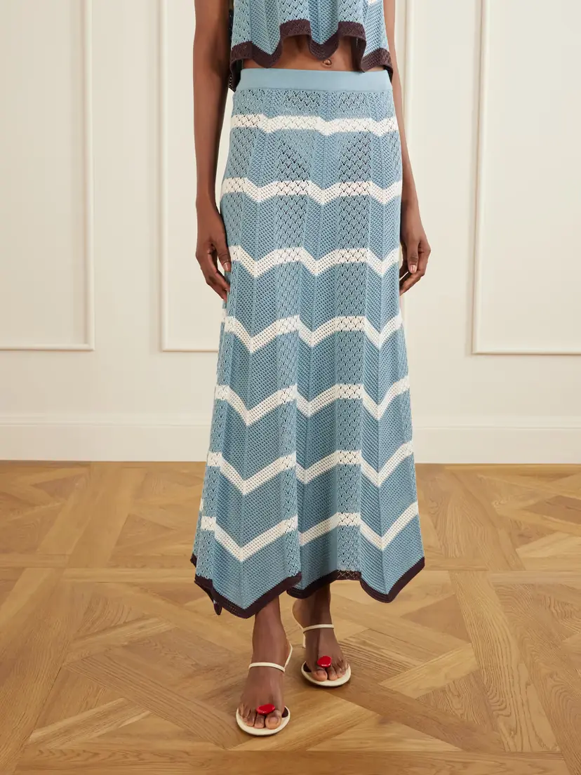 La DoubleJ Chevron Scalloped Striped Pointelle-knit Cotton Maxi Skirt | Thumbnail 3 La DoubleJ Chevron Scalloped Striped Pointelle-knit Cotton Maxi Skirt | Thumbnail 3