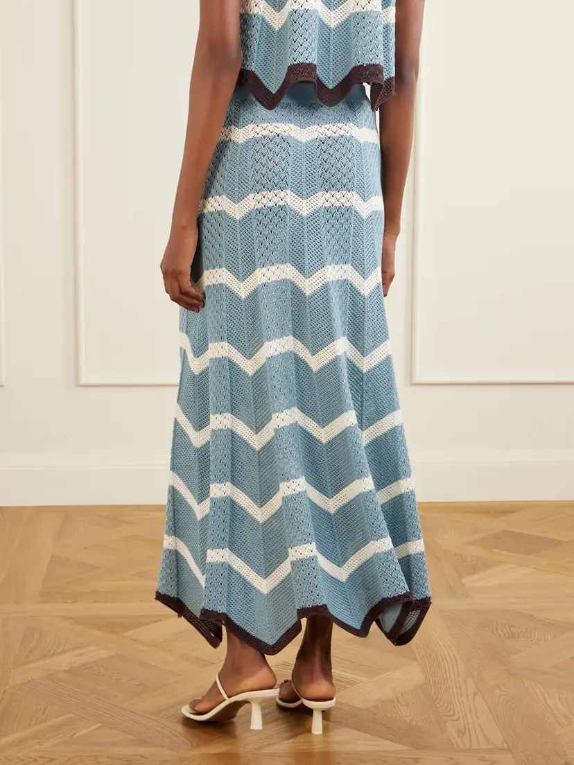La DoubleJ Chevron Scalloped Striped Pointelle-knit Cotton Maxi Skirt | Thumbnail 4 La DoubleJ Chevron Scalloped Striped Pointelle-knit Cotton Maxi Skirt | Thumbnail 4
