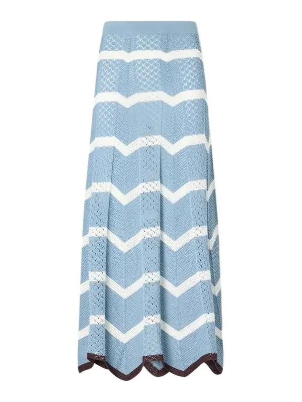 La DoubleJ Chevron Scalloped Striped Pointelle-knit Cotton Maxi Skirt