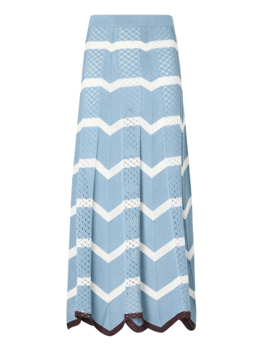 La DoubleJ Chevron Scalloped Striped Pointelle-knit Cotton Maxi Skirt