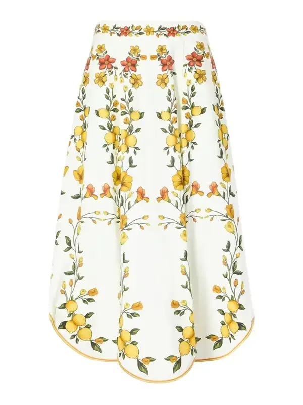 Lemon Bouquet Printed Linen-blend Midi Skirt Lemon Bouquet Printed Linen-blend Midi Skirt