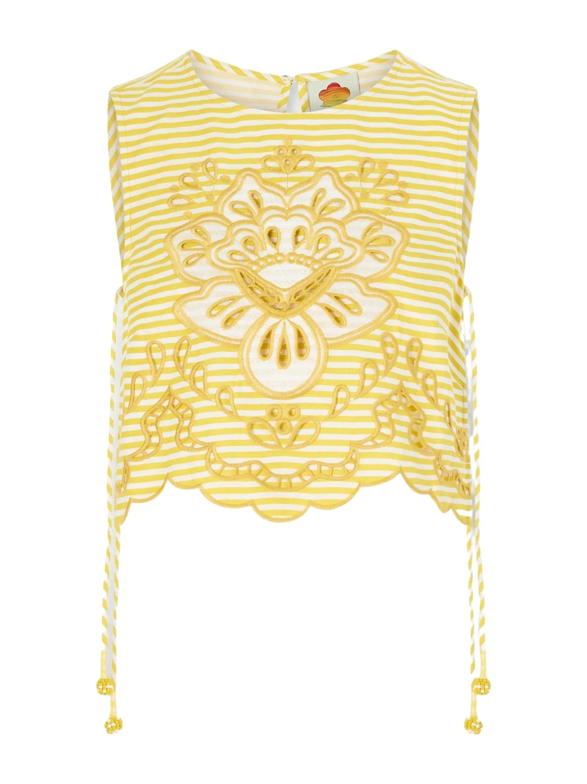 Cropped Striped Broderie Anglaise-trimmed Linen-blend Tank Cropped Striped Broderie Anglaise-trimmed Linen-blend Tank