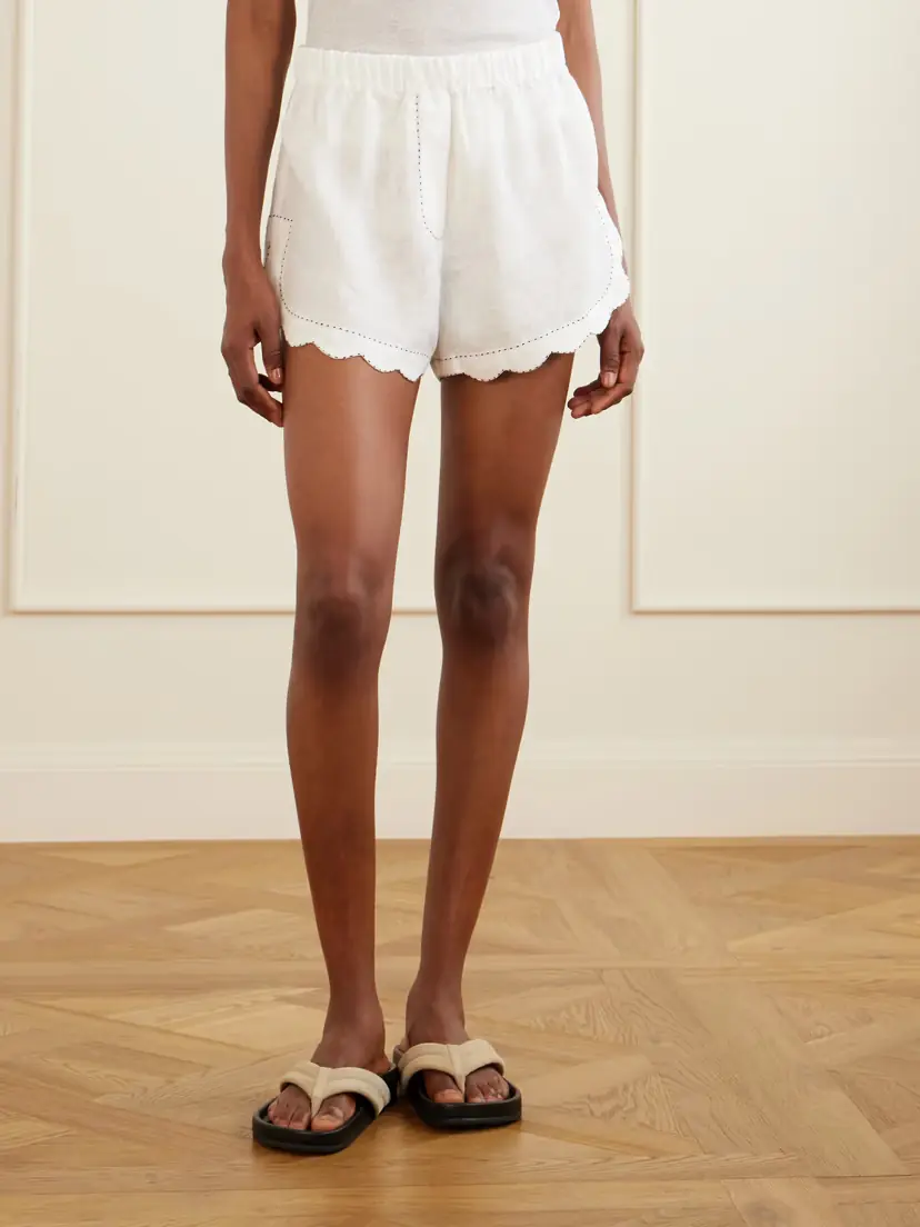 Vita Kin Gatsby Scalloped Broderie Anglaise-trimmed Linen Shorts | Thumbnail 3