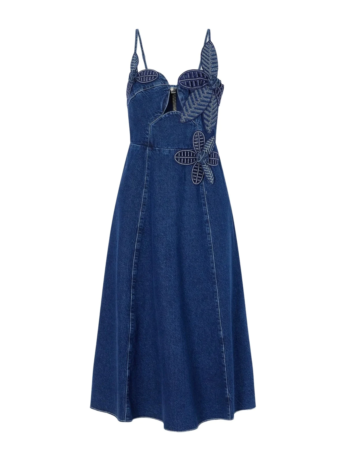 Floral-appliquéd Denim Midi Dress Floral-appliquéd Denim Midi Dress