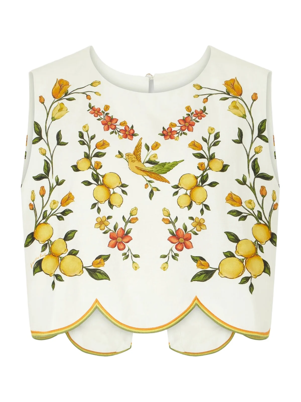 Lemon Bouquet Embroidered Linen-blend Blouse