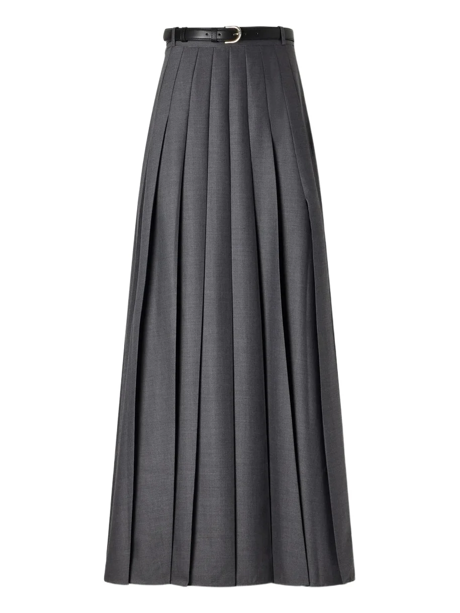 Belted Pleated Woven Grain De Poudre Maxi Skirt Belted Pleated Woven Grain De Poudre Maxi Skirt