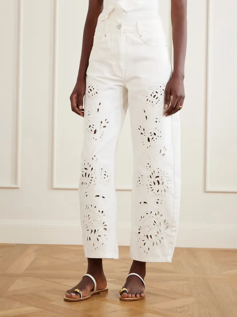 Farm Rio Richelieu Broderie Anglaise-trimmed Mid-rise Straight-leg Jeans | Thumbnail 3