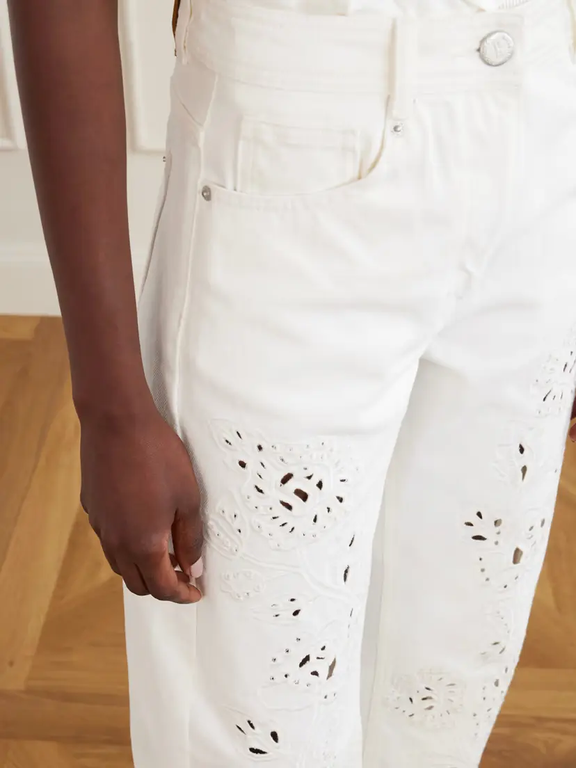 Farm Rio Richelieu Broderie Anglaise-trimmed Mid-rise Straight-leg Jeans | Thumbnail 5