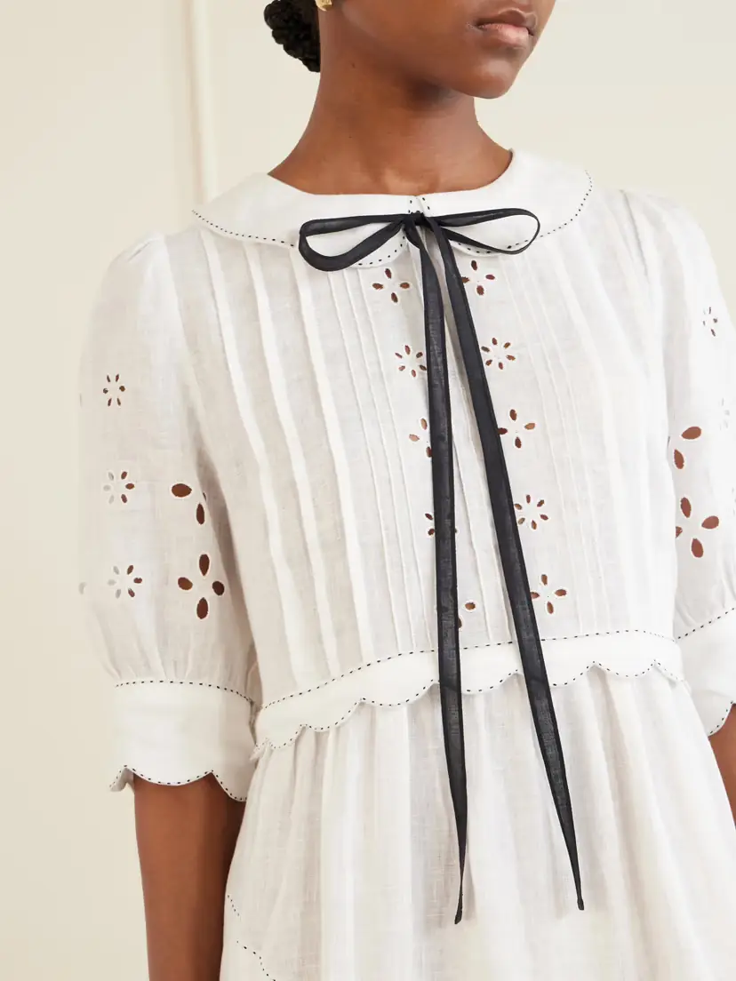 Vita Kin Bari Tie-detailed Broderie Anglaise-trimmed Linen Midi Dress | Thumbnail 4