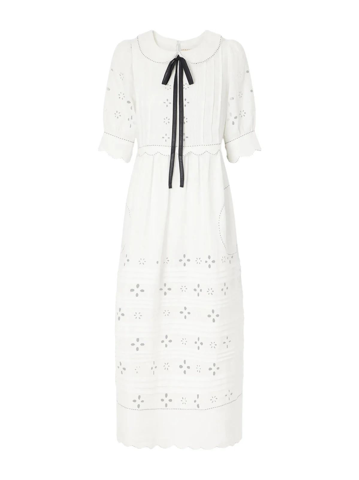 Vita Kin Bari Tie-detailed Broderie Anglaise-trimmed Linen Midi Dress