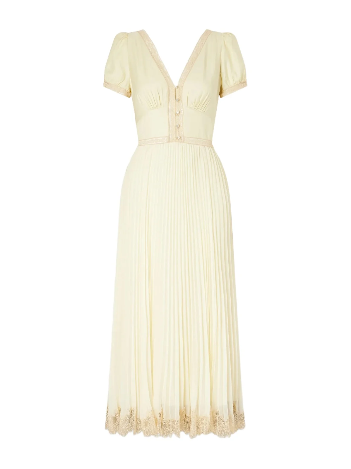 Lace-trimmed Pleated Crepe Midi Dress Lace-trimmed Pleated Crepe Midi Dress