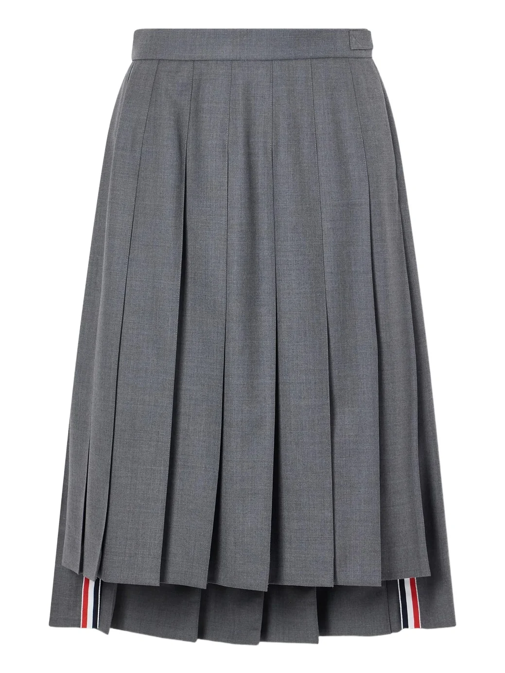 Asymmetric Grosgrain-trimmed Pleated Wool Midi Skirt