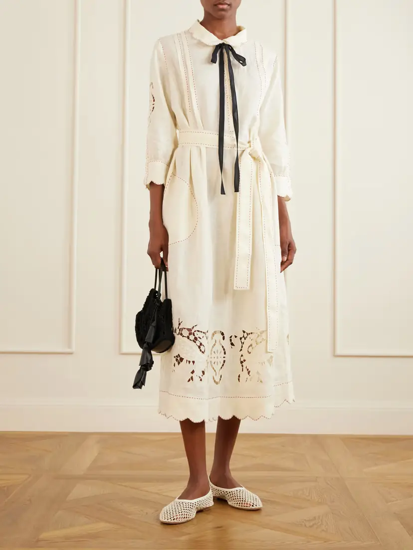 Vita Kin Samarkand Broderie Anglaise-trimmed Belted Linen Midi Dress | Thumbnail 2 Vita Kin Samarkand Broderie Anglaise-trimmed Belted Linen Midi Dress | Thumbnail 2