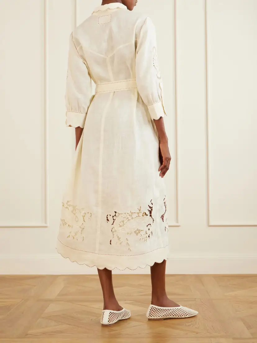 Vita Kin Samarkand Broderie Anglaise-trimmed Belted Linen Midi Dress | Thumbnail 3 Vita Kin Samarkand Broderie Anglaise-trimmed Belted Linen Midi Dress | Thumbnail 3