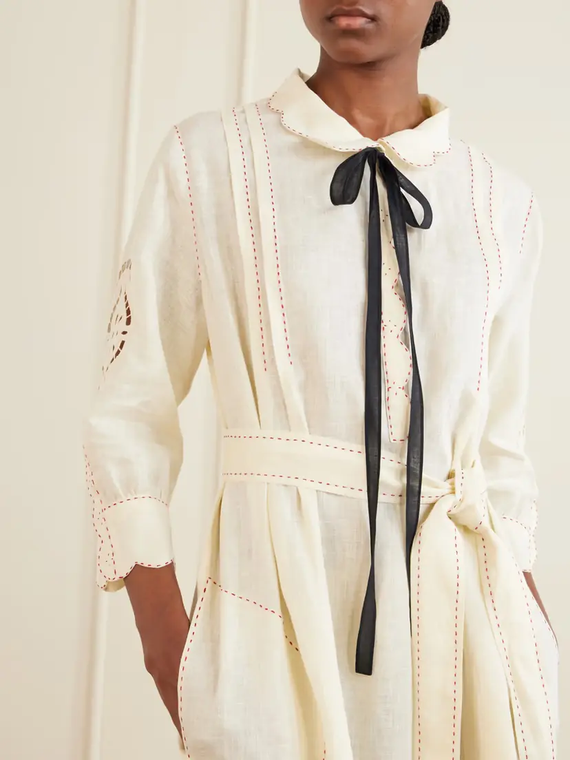 Vita Kin Samarkand Broderie Anglaise-trimmed Belted Linen Midi Dress | Thumbnail 4 Vita Kin Samarkand Broderie Anglaise-trimmed Belted Linen Midi Dress | Thumbnail 4