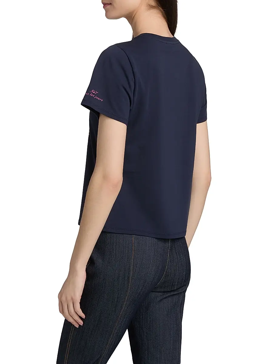 Cinq à Sept Women's Wildflower-Embroidered Cotton Shrunken T-Shirt | Thumbnail 5 Cinq à Sept Women's Wildflower-Embroidered Cotton Shrunken T-Shirt | Thumbnail 5