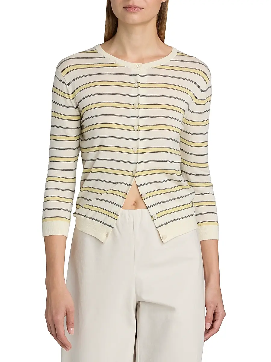 Vince Women's Striped Cotton-Cashmere Cardigan | Thumbnail 3 Vince Women's Striped Cotton-Cashmere Cardigan | Thumbnail 3