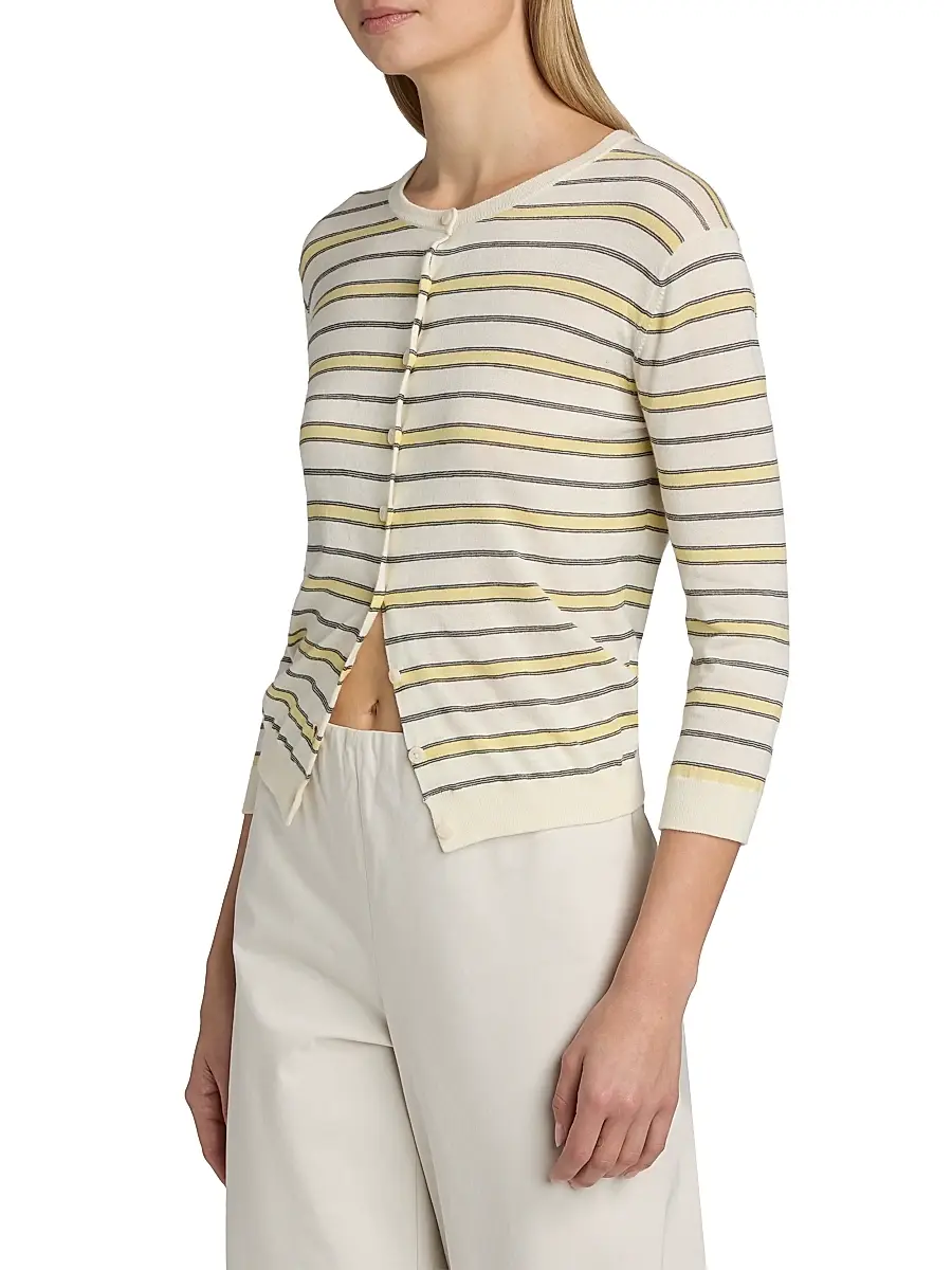 Vince Women's Striped Cotton-Cashmere Cardigan | Thumbnail 4 Vince Women's Striped Cotton-Cashmere Cardigan | Thumbnail 4