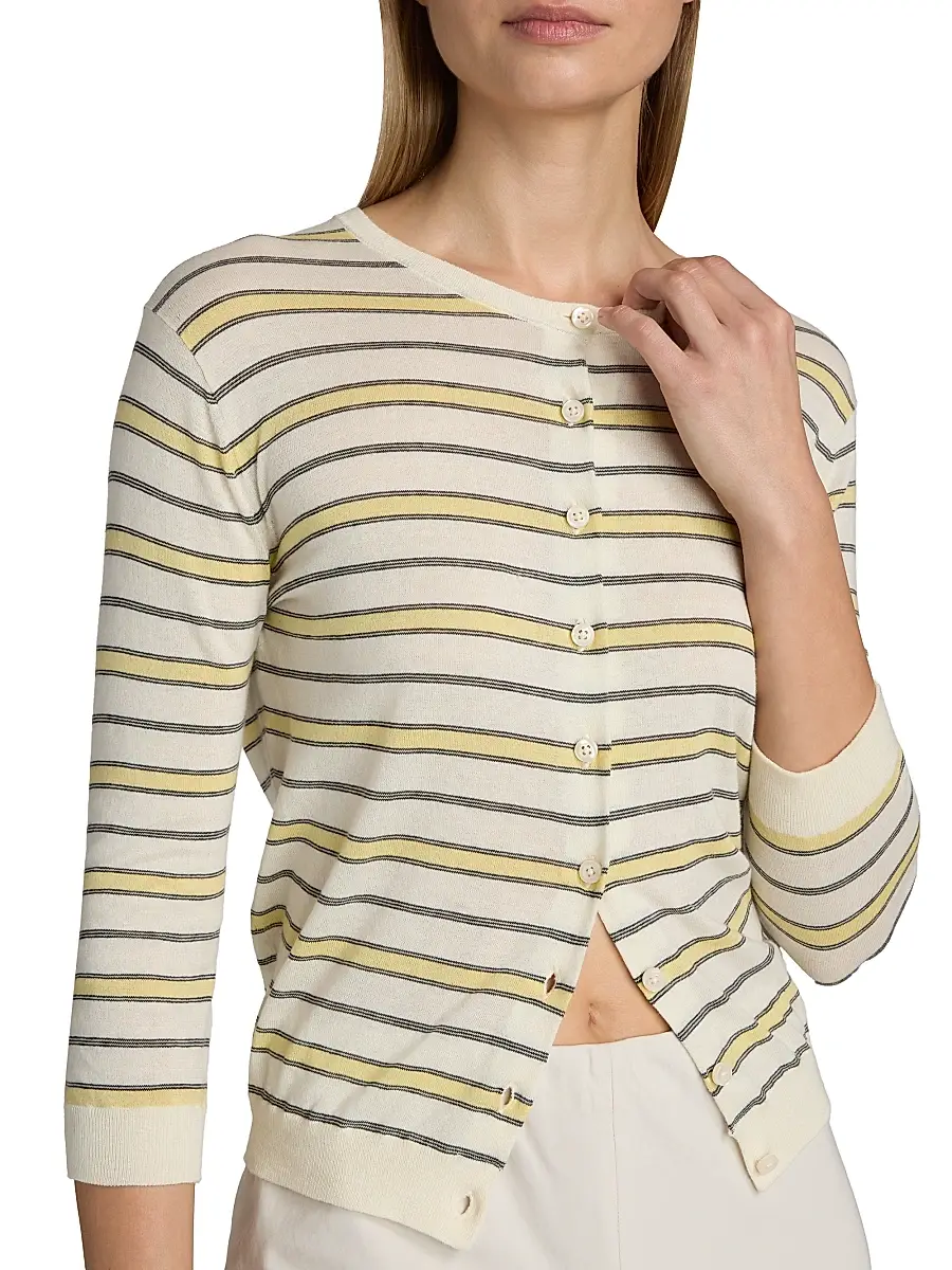 Vince Women's Striped Cotton-Cashmere Cardigan | Thumbnail 6 Vince Women's Striped Cotton-Cashmere Cardigan | Thumbnail 6