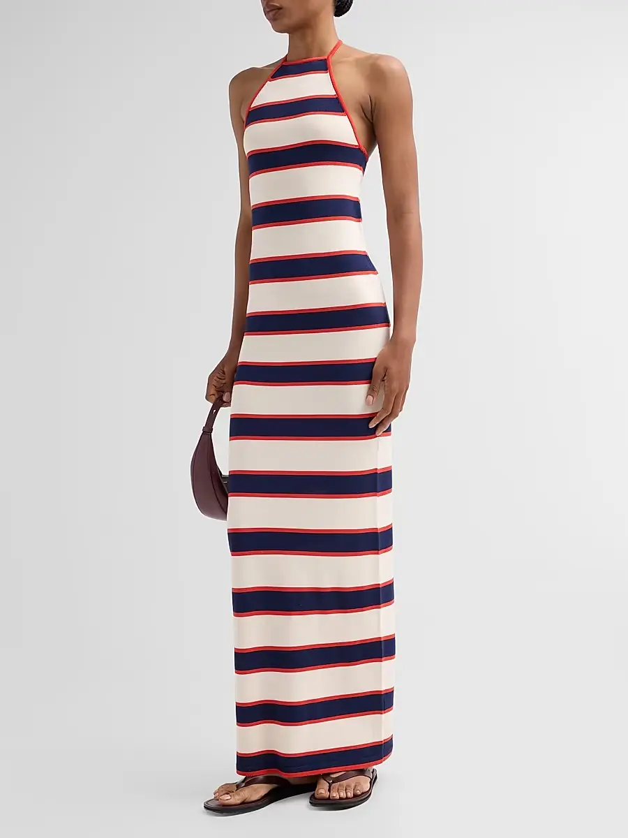 SEROYA Women's Arrabella Striped Halter Maxi Dress | Thumbnail 4 SEROYA Women's Arrabella Striped Halter Maxi Dress | Thumbnail 4