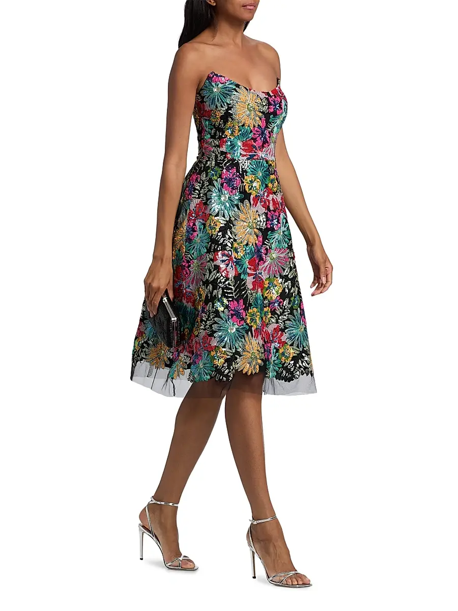 Teri Jon by Rickie Freeman Women's Floral Sequinned Embroidered Tulle Cocktail Dress | Thumbnail 2 Teri Jon by Rickie Freeman Women's Floral Sequinned Embroidered Tulle Cocktail Dress | Thumbnail 2
