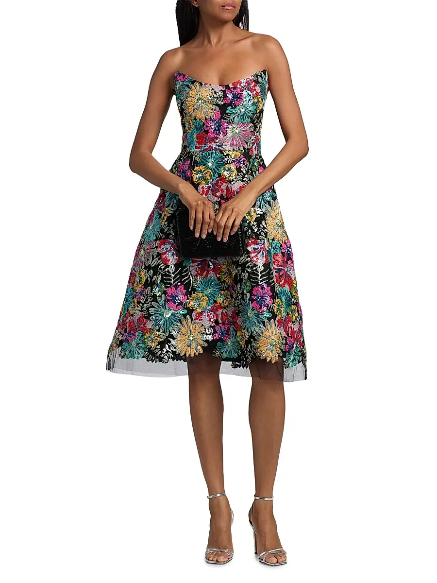 Teri Jon by Rickie Freeman Women's Floral Sequinned Embroidered Tulle Cocktail Dress | Thumbnail 3 Teri Jon by Rickie Freeman Women's Floral Sequinned Embroidered Tulle Cocktail Dress | Thumbnail 3