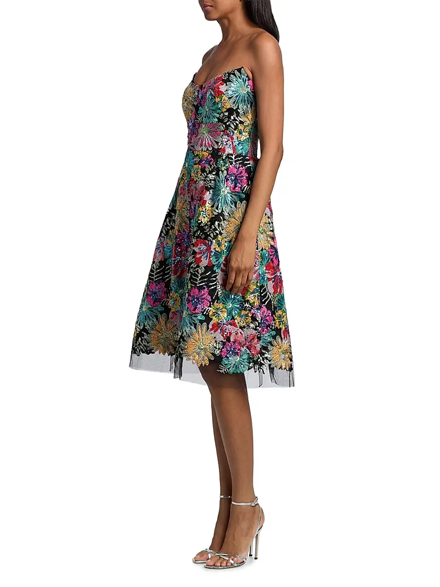 Teri Jon by Rickie Freeman Women's Floral Sequinned Embroidered Tulle Cocktail Dress | Thumbnail 4 Teri Jon by Rickie Freeman Women's Floral Sequinned Embroidered Tulle Cocktail Dress | Thumbnail 4