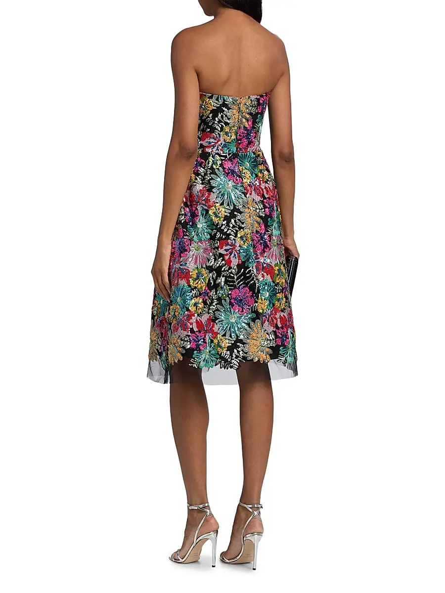 Teri Jon by Rickie Freeman Women's Floral Sequinned Embroidered Tulle Cocktail Dress | Thumbnail 5 Teri Jon by Rickie Freeman Women's Floral Sequinned Embroidered Tulle Cocktail Dress | Thumbnail 5