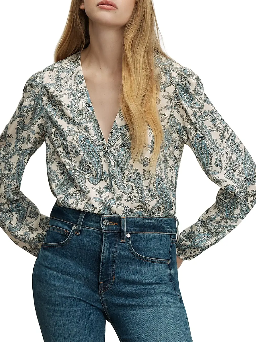 Veronica Beard Women's Farah Paisley V-Neck Blouse | Thumbnail 2 Veronica Beard Women's Farah Paisley V-Neck Blouse | Thumbnail 2