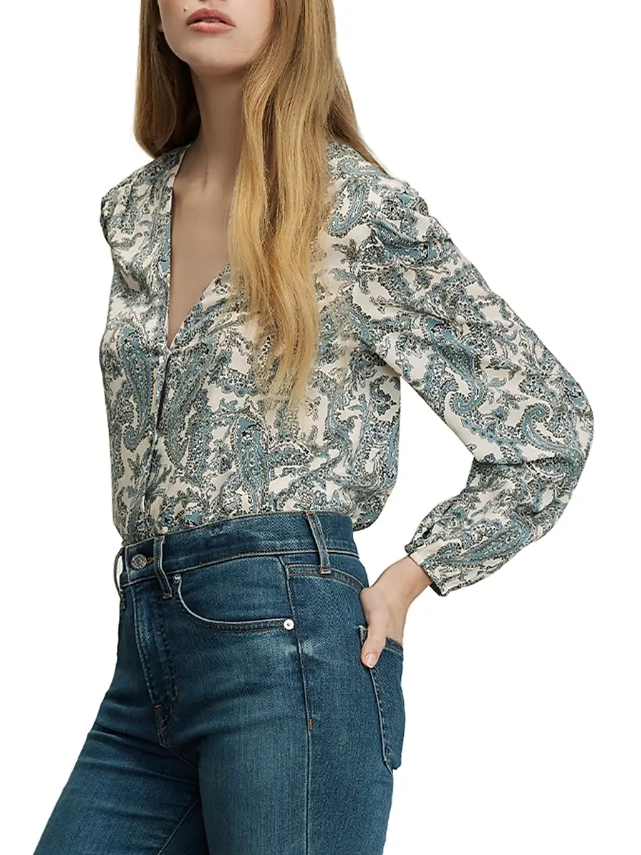 Veronica Beard Women's Farah Paisley V-Neck Blouse | Thumbnail 3 Veronica Beard Women's Farah Paisley V-Neck Blouse | Thumbnail 3