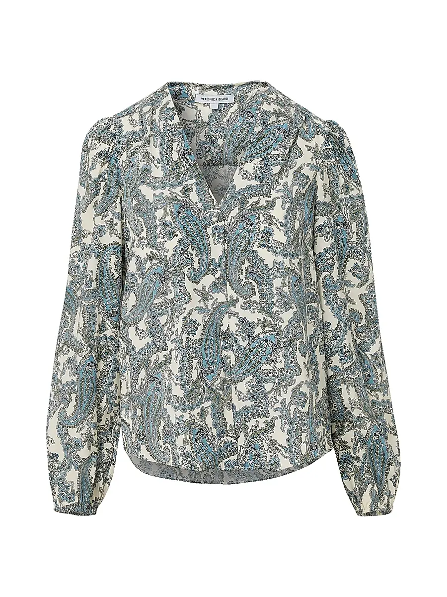 Veronica Beard Women's Farah Paisley V-Neck Blouse - Ecru Multi | Image 1 Veronica Beard Women's Farah Paisley V-Neck Blouse - Ecru Multi | Image 1