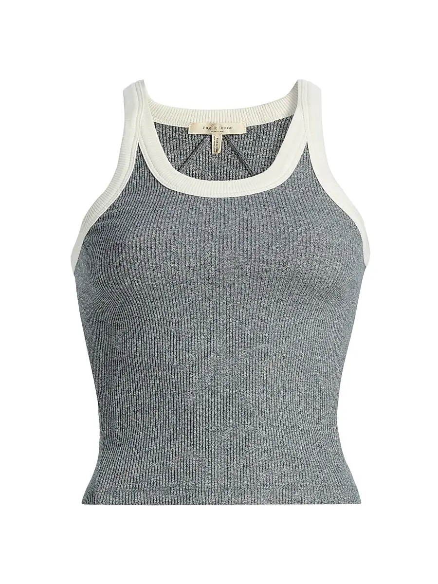 rag & bone Women's The Essential Rib-Knit Cotton-Blend Tank - Heather Grey - Size XL | Image 1 rag & bone Women's The Essential Rib-Knit Cotton-Blend Tank - Heather Grey - Size XL | Image 1