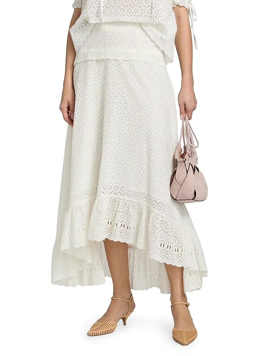 Ulla Johnson Women's Violetta High-Low Cotton A-Line Midi-Skirt | Thumbnail 3 Ulla Johnson Women's Violetta High-Low Cotton A-Line Midi-Skirt | Thumbnail 3
