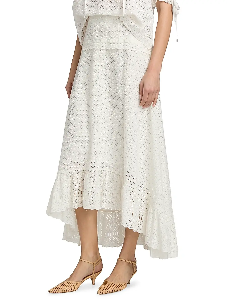 Ulla Johnson Women's Violetta High-Low Cotton A-Line Midi-Skirt | Thumbnail 4 Ulla Johnson Women's Violetta High-Low Cotton A-Line Midi-Skirt | Thumbnail 4